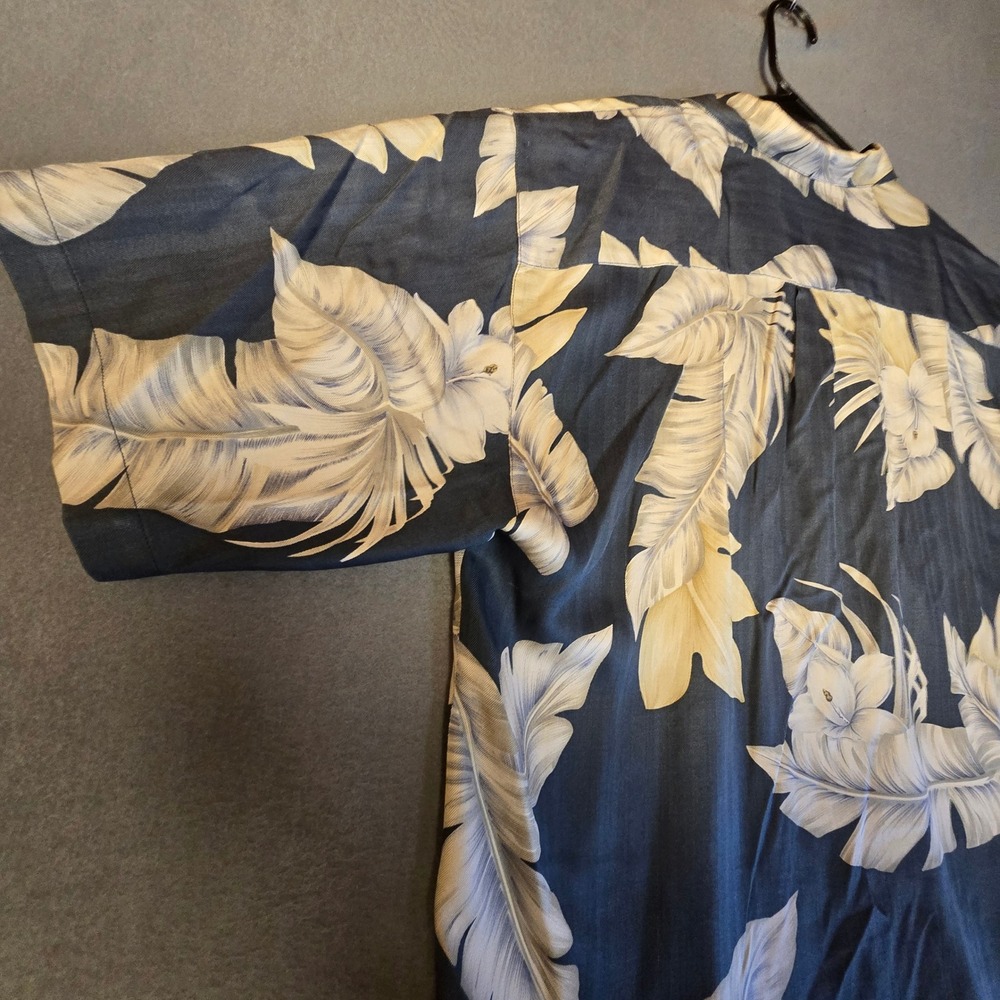 Tommy Bahama Mens Short Sleeve Silk Tropical Leaf Floral Camp Shirt Navy Blue XL - Picture 10 of 16